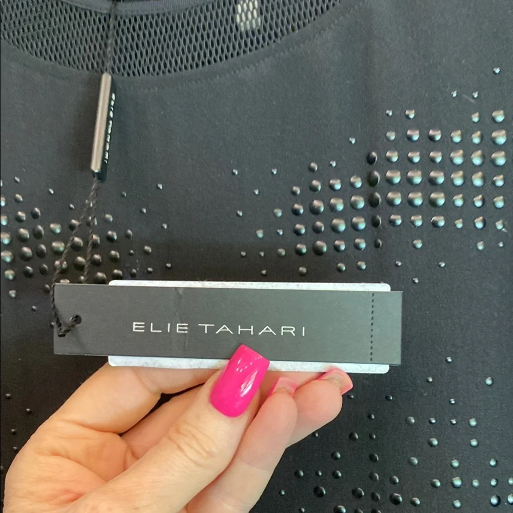 Elie Tahari Black Sheer Short Sleeve Dress - Picture 6 of 8